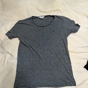 Lacoste Navy and White Striped Short Sleeve Tee
